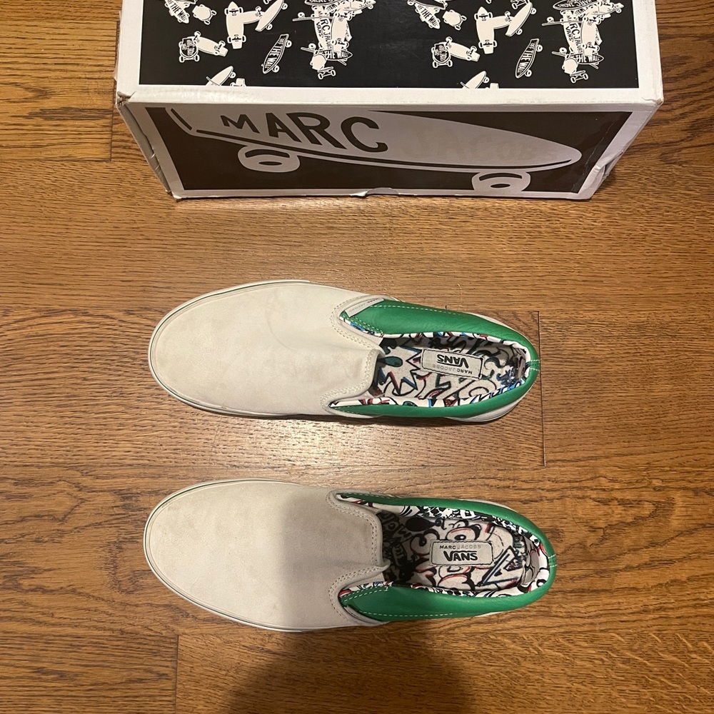 Marc by Marc Jacobs Vans, Green Leather and White Suede with Graphic Lining